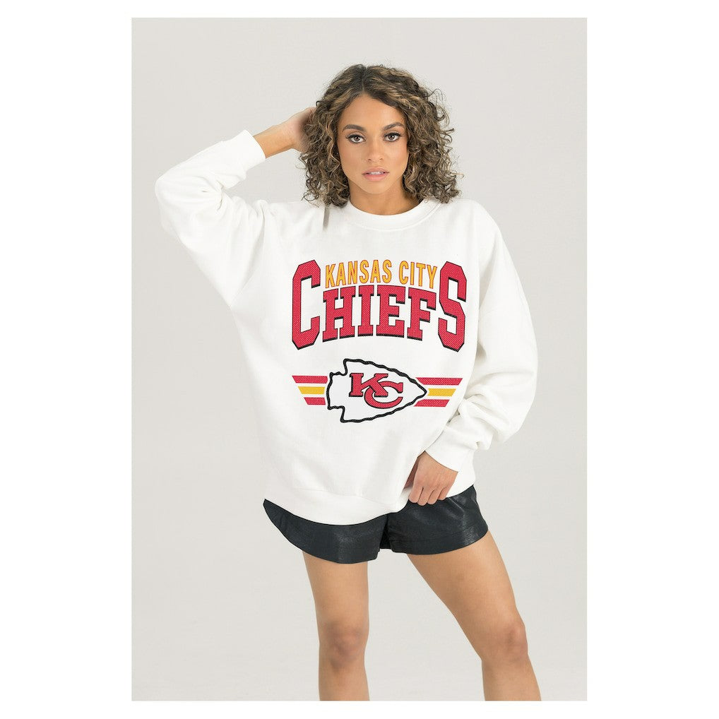 Kansas City Chiefs Gameday Couture Women's Swift Strike Premium Oversized Fleece Pullover Sweatshirt - White Pullover