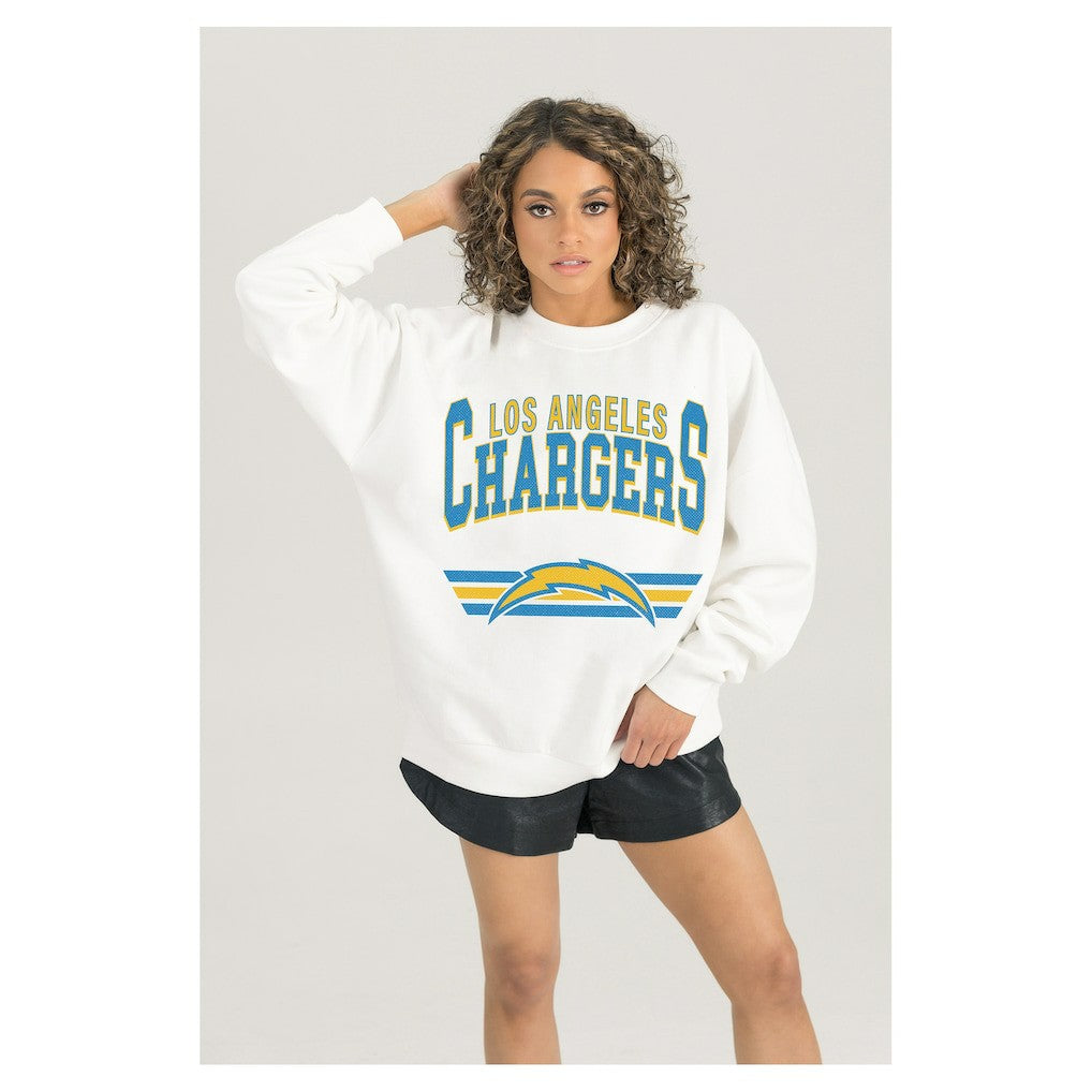 Los Angeles Chargers Gameday Couture Women's Swift Strike Premium Oversized Fleece Pullover Sweatshirt - White Pullover