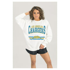 Los Angeles Chargers Gameday Couture Women's Swift Strike Premium Oversized Fleece Pullover Sweatshirt - White Pullover