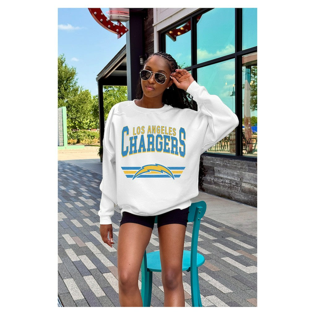 Los Angeles Chargers Gameday Couture Women's Swift Strike Premium Oversized Fleece Pullover Sweatshirt - White Pullover