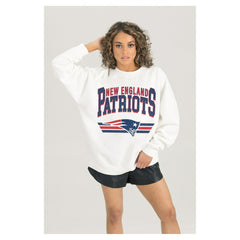 New England Patriots Gameday Couture Women's Swift Strike Premium Oversized Fleece Pullover Sweatshirt - White Pullover