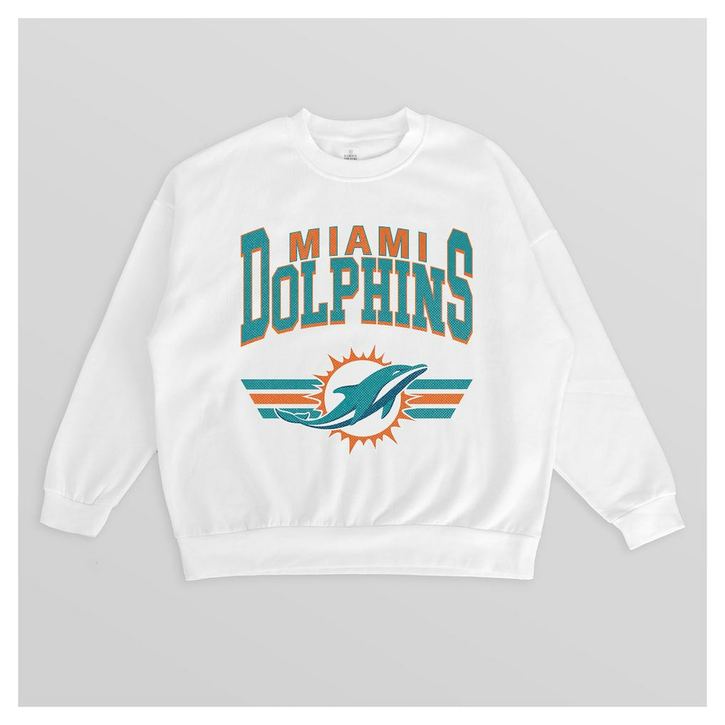 Miami Dolphins Gameday Couture Women's Swift Strike Premium Oversized Fleece Pullover Sweatshirt - White Pullover