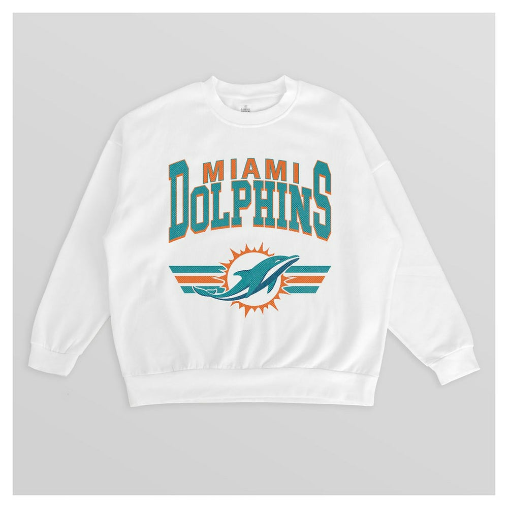 Miami Dolphins Gameday Couture Women's Swift Strike Premium Oversized Fleece Pullover Sweatshirt - White Pullover