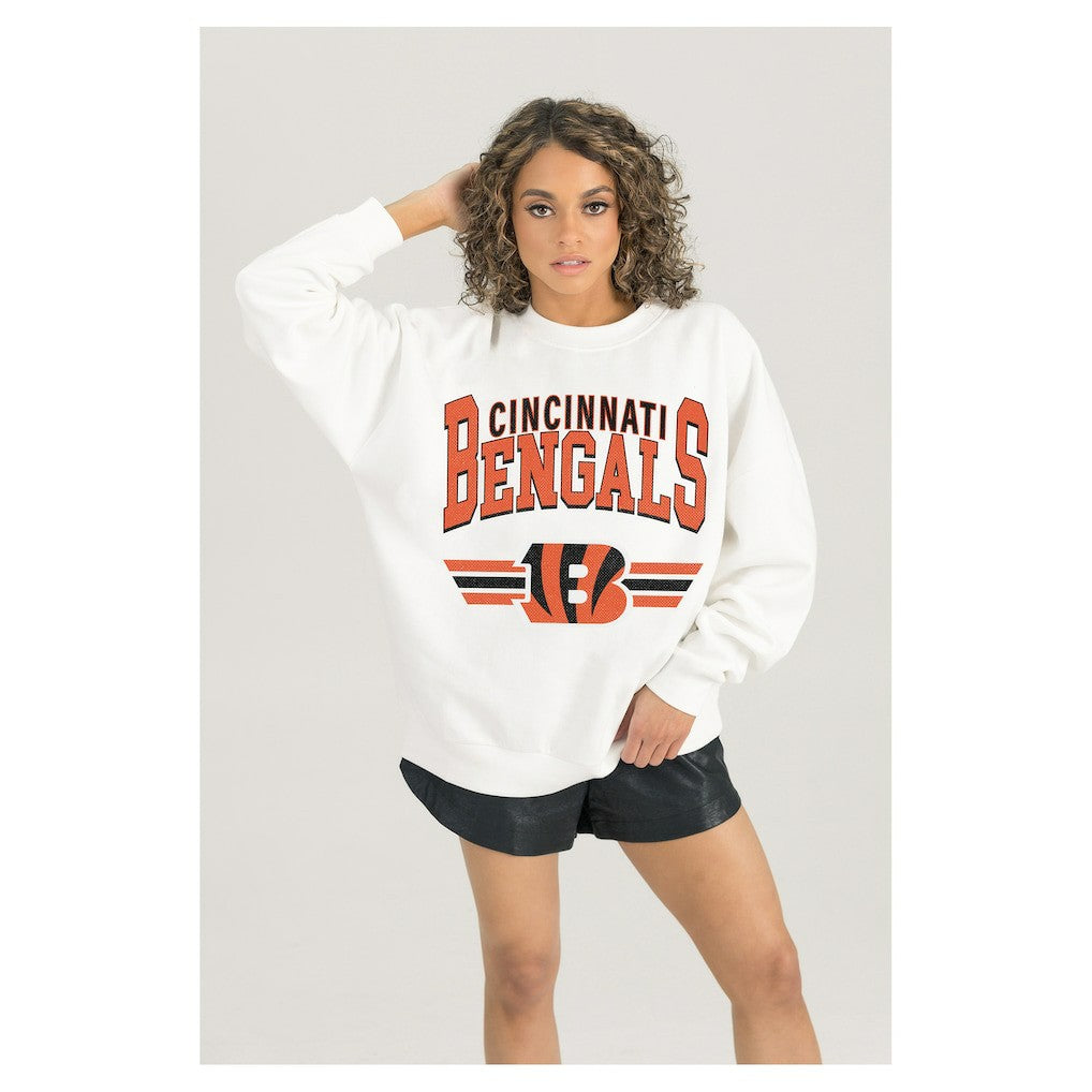 Cincinnati Bengals Gameday Couture Women's Swift Strike Premium Oversized Fleece Pullover Sweatshirt - White Pullover