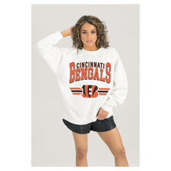 Cincinnati Bengals Gameday Couture Women's Swift Strike Premium Oversized Fleece Pullover Sweatshirt - White Pullover