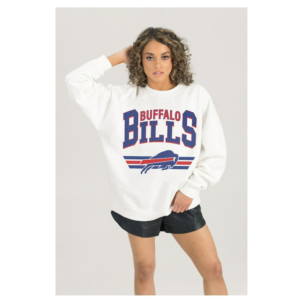 Buffalo Bills Gameday Couture Women's Swift Strike Premium Oversized Fleece Pullover Sweatshirt - White Pullover