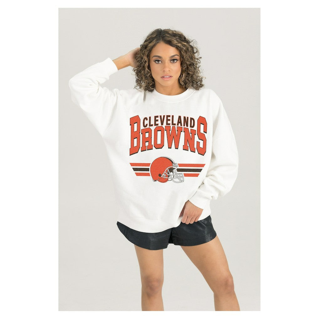 Cleveland Browns Gameday Couture Women's Swift Strike Premium Oversized Fleece Pullover Sweatshirt - White Pullover