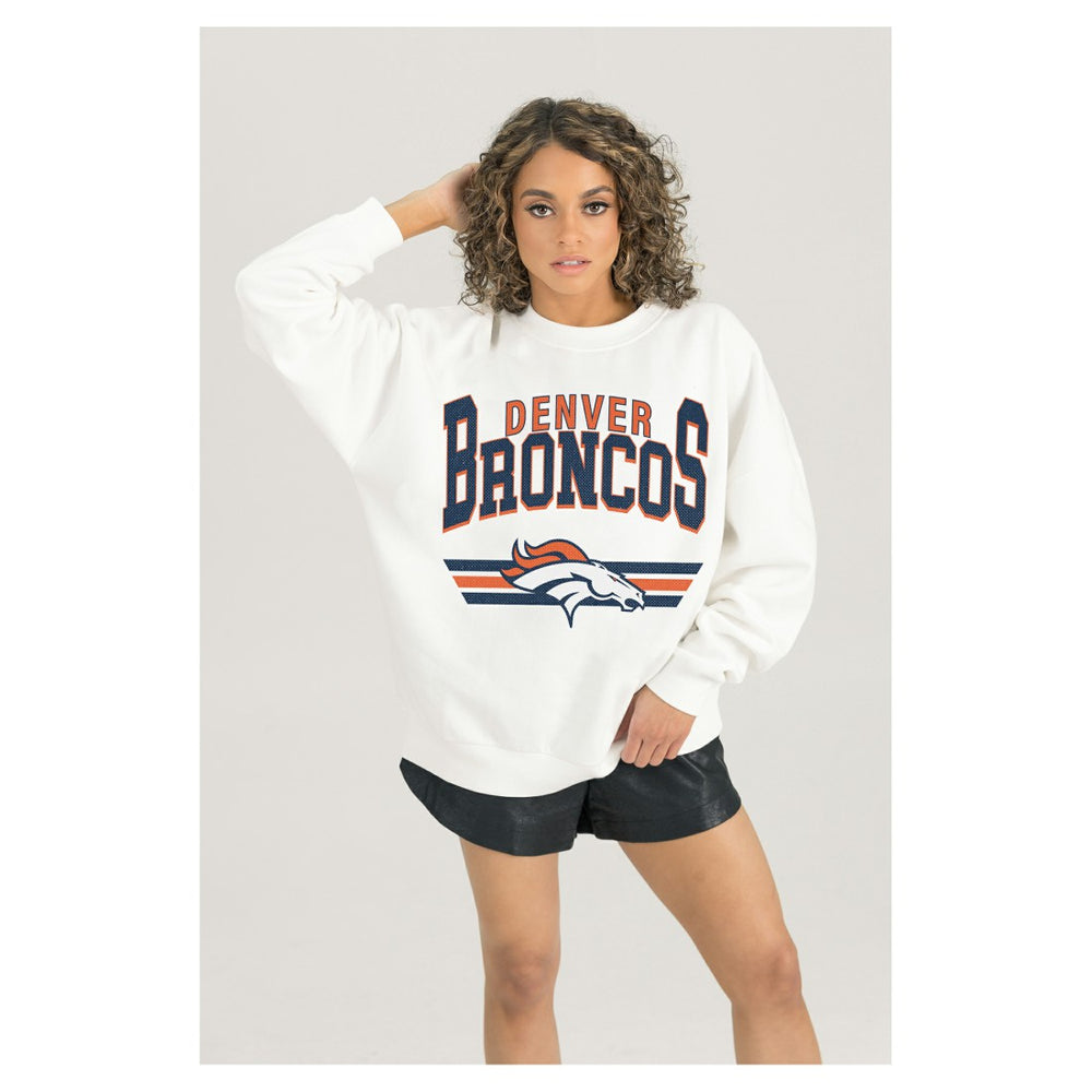 Denver Broncos Gameday Couture Women's Swift Strike Premium Oversized Fleece Pullover Sweatshirt - White Pullover