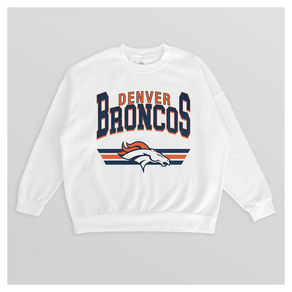 Denver Broncos Gameday Couture Women's Swift Strike Premium Oversized Fleece Pullover Sweatshirt - White Pullover