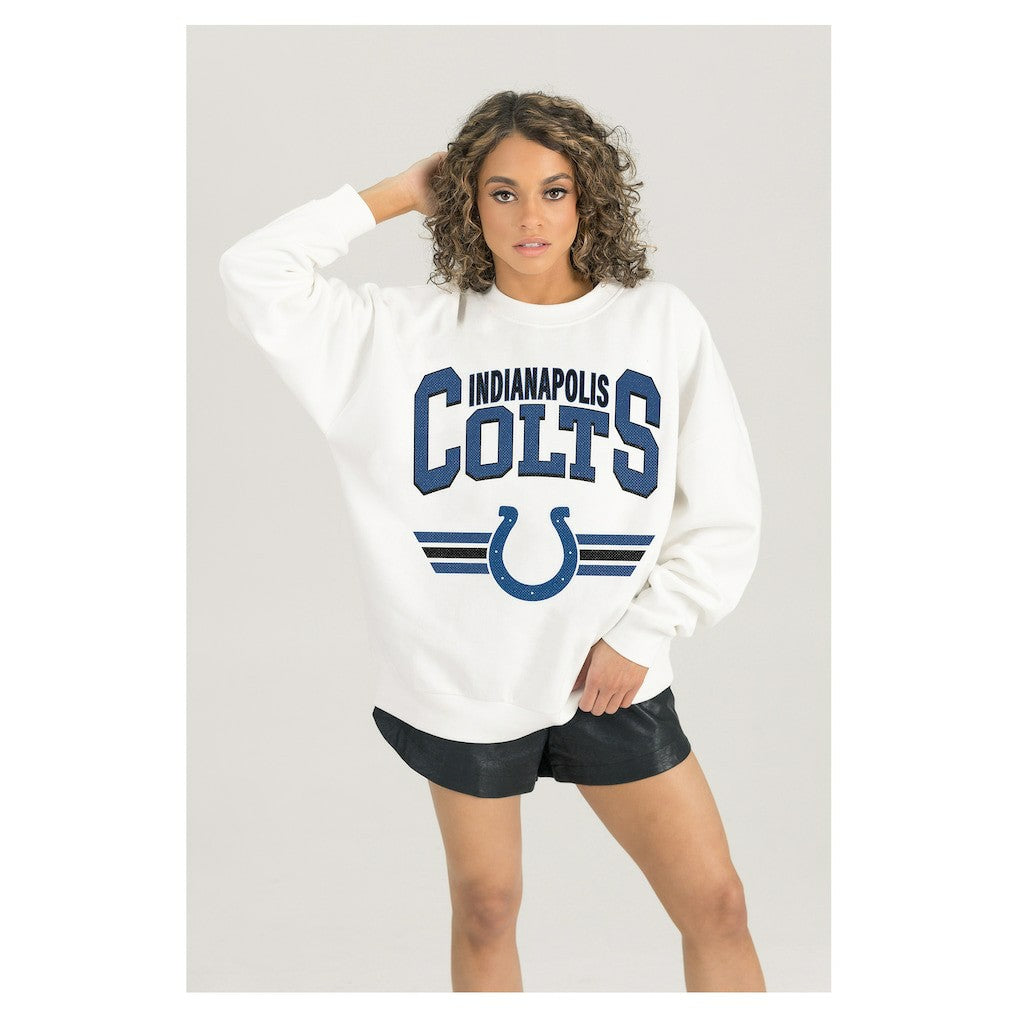 Indianapolis Colts Gameday Couture Women's Swift Strike Premium Oversized Fleece Pullover Sweatshirt - White Pullover