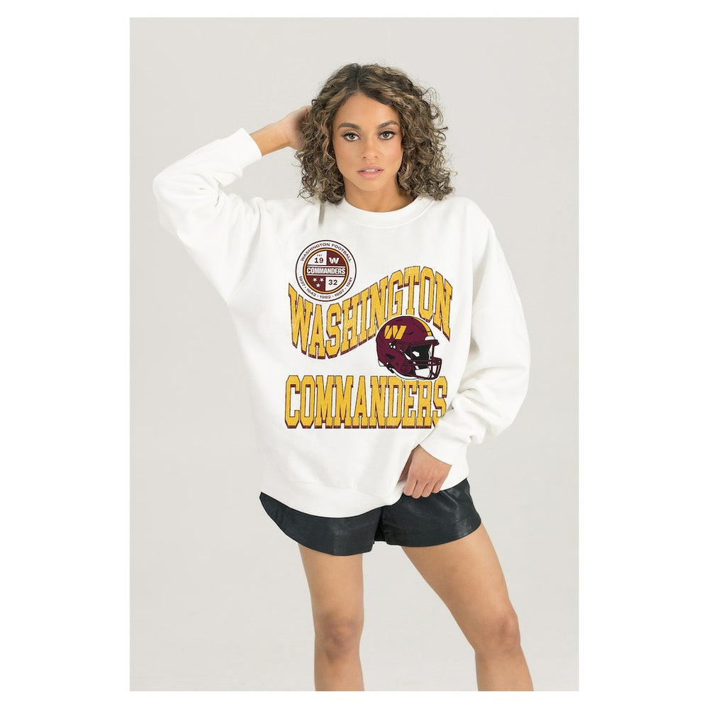 Washington Commanders Gameday Couture Women's Oversized Hard Earned Premium Fleece Pullover Sweatshirt - White Pullover
