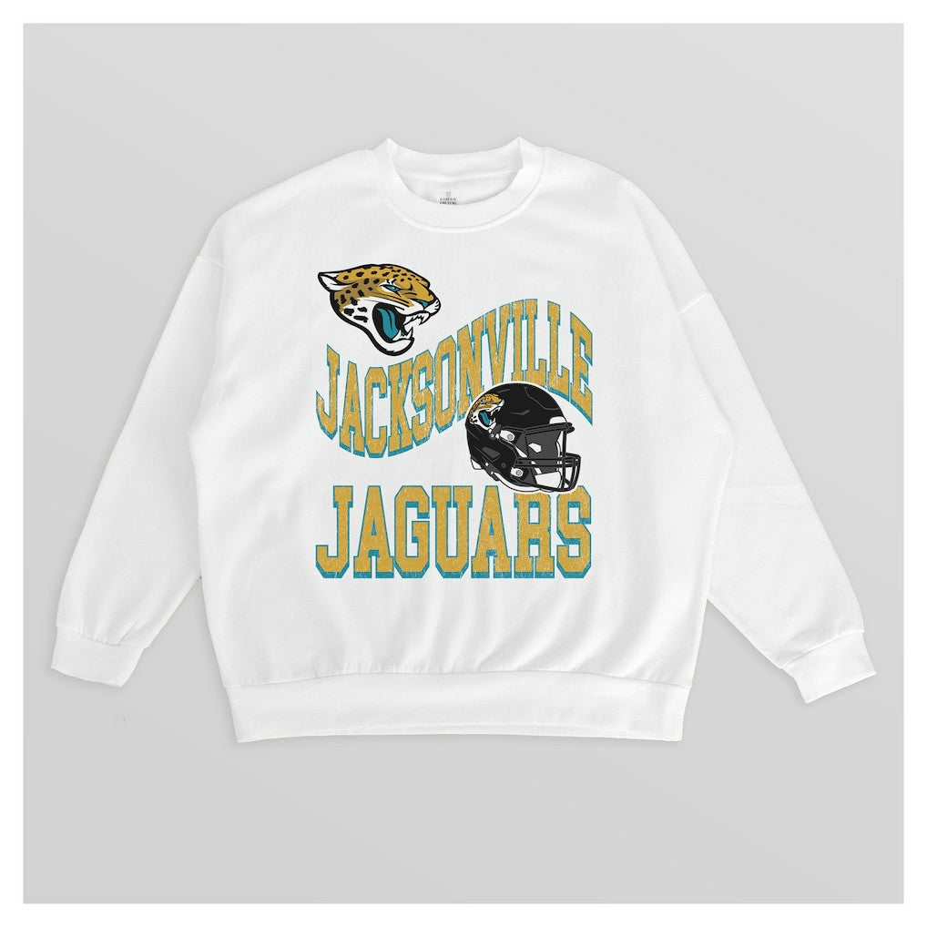 Jacksonville Jaguars Gameday Couture Women's Oversized Hard Earned Premium Fleece Pullover Sweatshirt - White Pullover