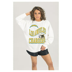 Los Angeles Chargers Gameday Couture Women's Oversized Hard Earned Premium Fleece Pullover Sweatshirt - White Pullover