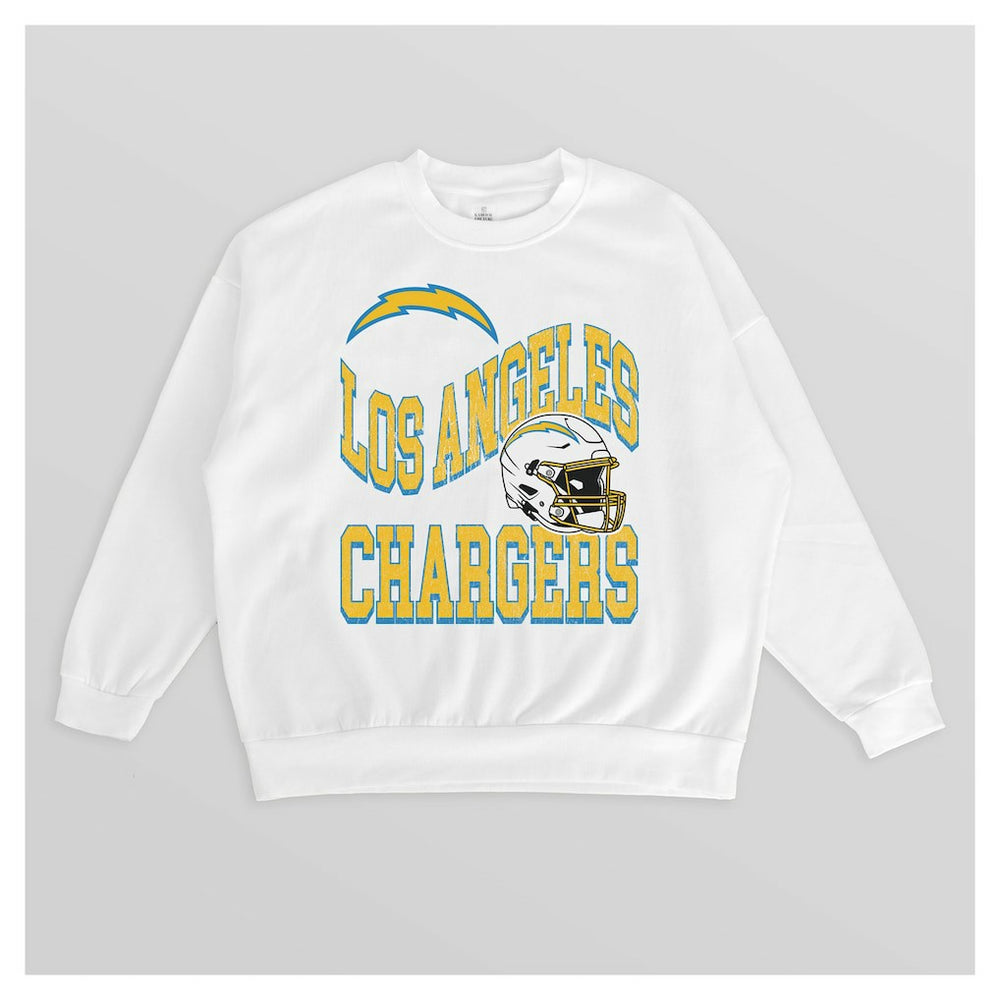 Los Angeles Chargers Gameday Couture Women's Oversized Hard Earned Premium Fleece Pullover Sweatshirt - White Pullover