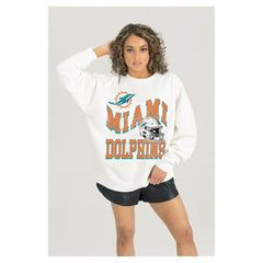 Miami Dolphins Gameday Couture Women's Oversized Hard Earned Premium Fleece Pullover Sweatshirt - White Pullover
