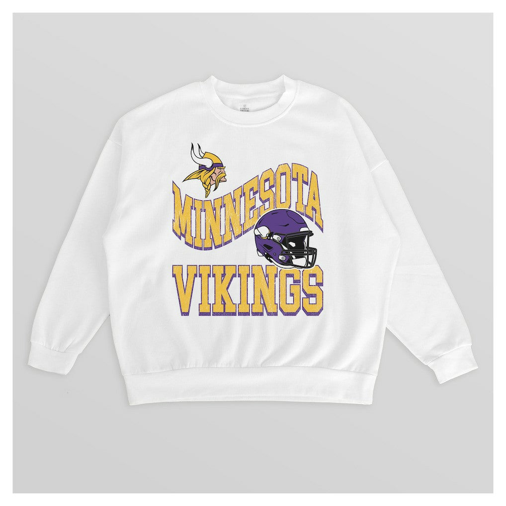 Minnesota Vikings Gameday Couture Women's Oversized Hard Earned Premium Fleece Pullover Sweatshirt - White Pullover