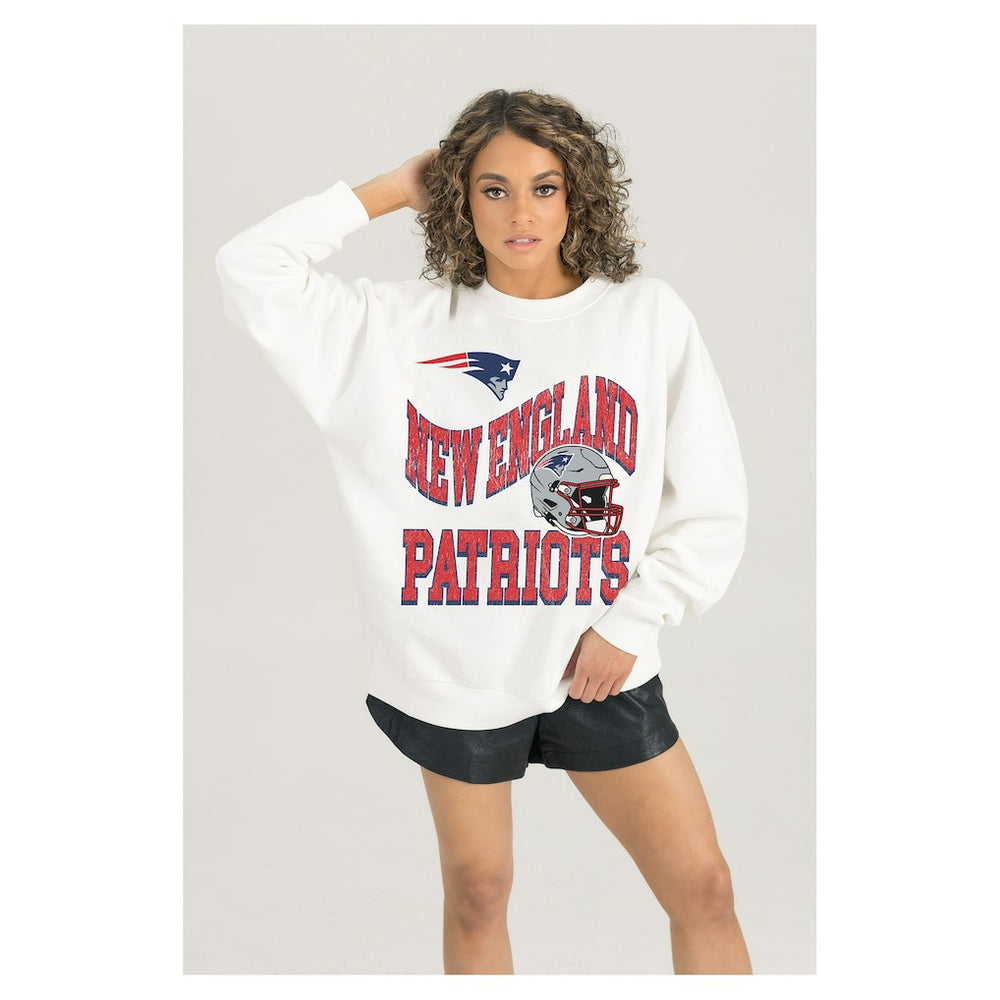 New England Patriots Gameday Couture Women's Oversized Hard Earned Premium Fleece Pullover Sweatshirt - White Pullover