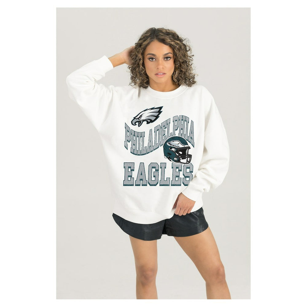 Philadelphia Eagles Gameday Couture Women's Oversized Hard Earned Premium Fleece Pullover Sweatshirt - White Pullover