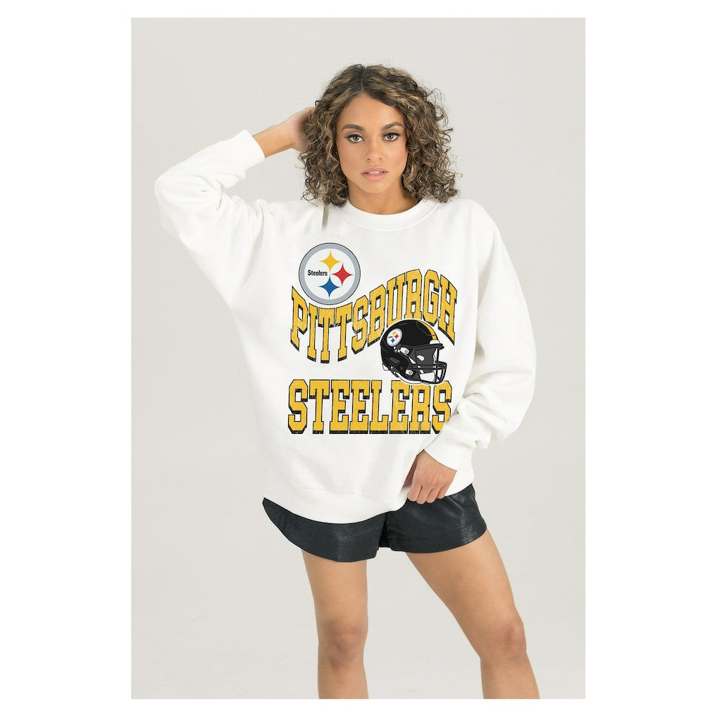 Pittsburgh Steelers Gameday Couture Women's Oversized Hard Earned Premium Fleece Pullover Sweatshirt - White Pullover
