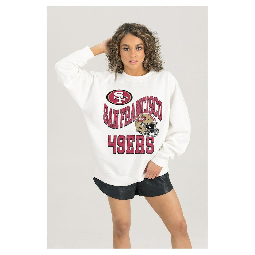 San Francisco 49ers Gameday Couture Women's Oversized Hard Earned Premium Fleece Pullover Sweatshirt - White Pullover