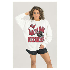 Tampa Bay Buccaneers Gameday Couture Women's Oversized Hard Earned Premium Fleece Pullover Sweatshirt - White Pullover