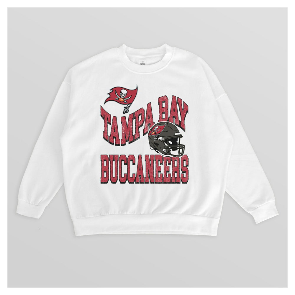 Tampa Bay Buccaneers Gameday Couture Women's Oversized Hard Earned Premium Fleece Pullover Sweatshirt - White Pullover