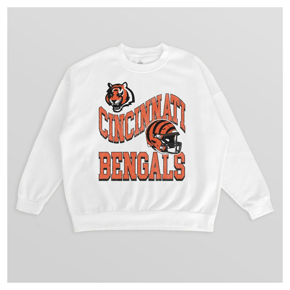 Cincinnati Bengals Gameday Couture Women's Oversized Hard Earned Premium Fleece Pullover Sweatshirt - White Pullover