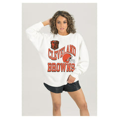 Cleveland Browns Gameday Couture Women's Oversized Hard Earned Premium Fleece Pullover Sweatshirt - White Pullover