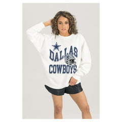 Dallas Cowboys Gameday Couture Women's Oversized Hard Earned Premium Fleece Pullover Sweatshirt - White Pullover