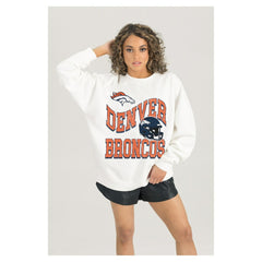 Denver Broncos Gameday Couture Women's Oversized Hard Earned Premium Fleece Pullover Sweatshirt - White Pullover