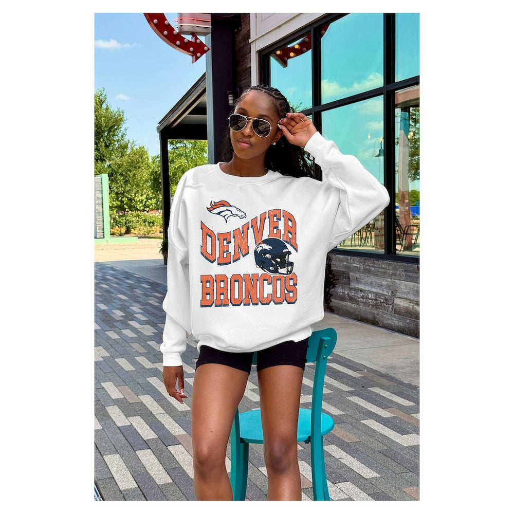 Denver Broncos Gameday Couture Women's Oversized Hard Earned Premium Fleece Pullover Sweatshirt - White Pullover