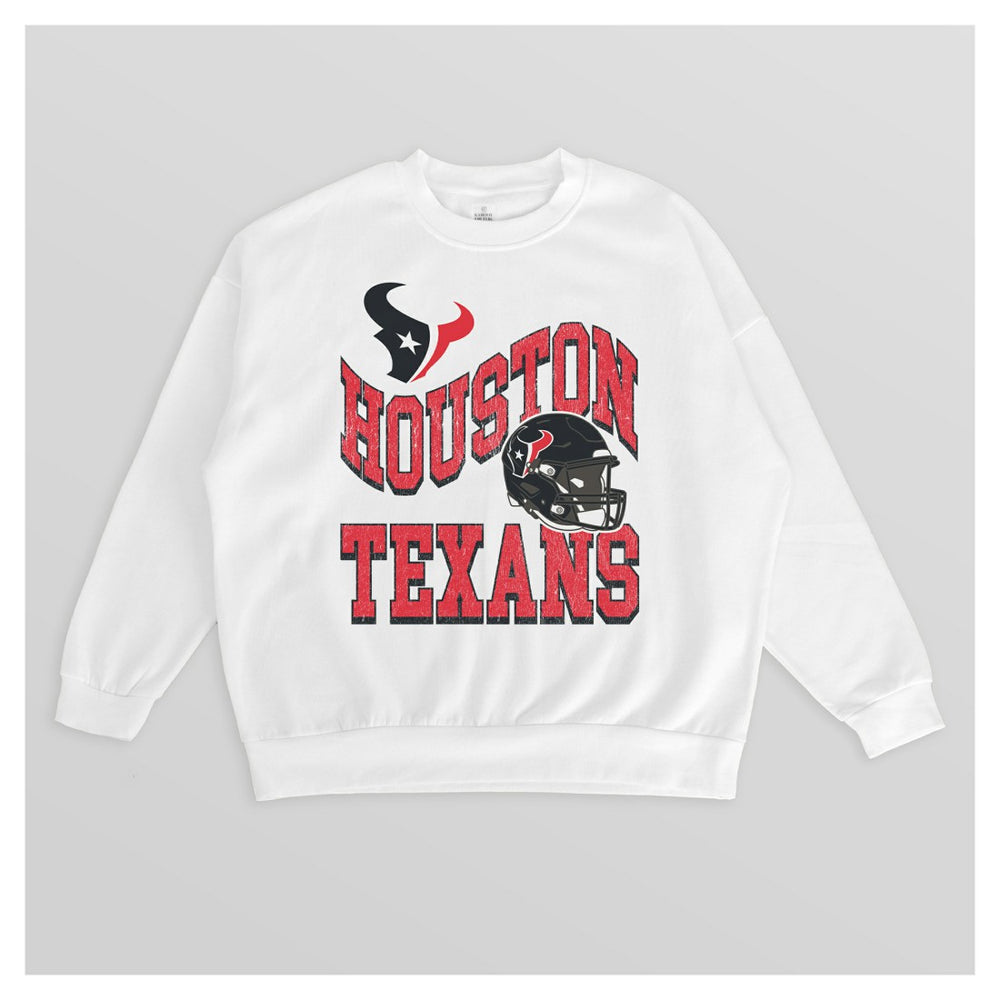 Houston Texans Gameday Couture Women's Oversized Hard Earned Premium Fleece Pullover Sweatshirt - White Pullover