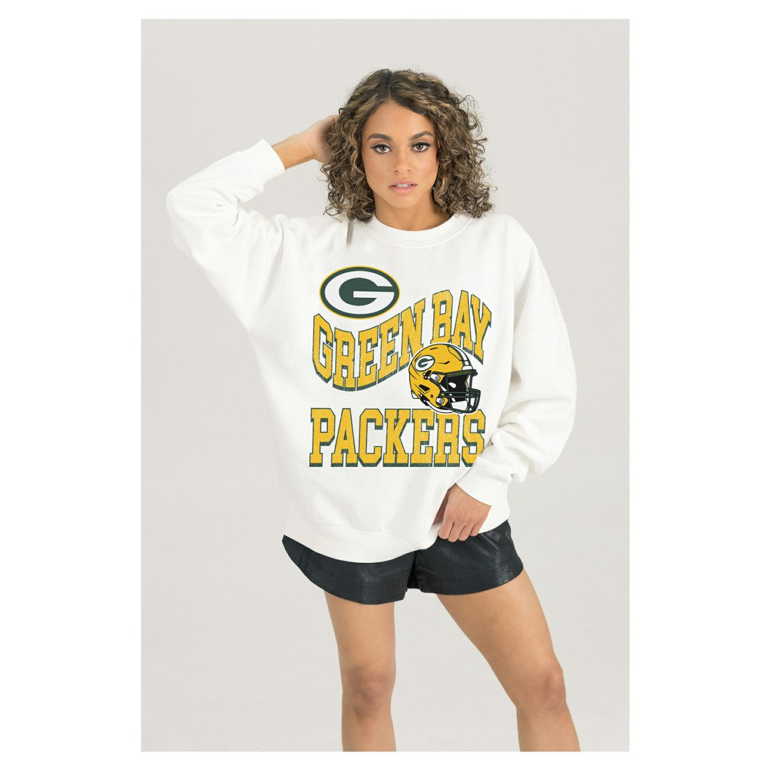 Green Bay Packers Gameday Couture Women's Oversized Hard Earned Premium Fleece Pullover Sweatshirt - White Pullover