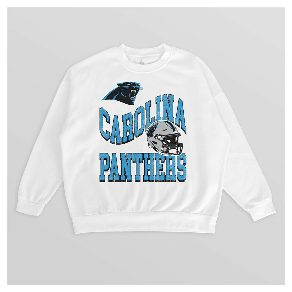 Carolina Panthers Gameday Couture Women's Oversized Hard Earned Premium Fleece Pullover Sweatshirt - White Pullover