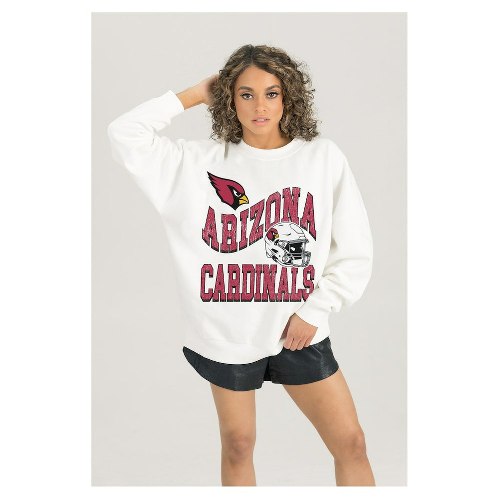 Arizona Cardinals Gameday Couture Women's Oversized Hard Earned Premium Fleece Pullover Sweatshirt - White Pullover