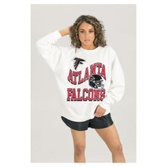 Atlanta Falcons Gameday Couture Women's Oversized Hard Earned Premium Fleece Pullover Sweatshirt - White Pullover