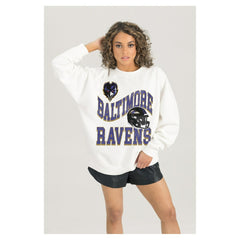 Baltimore Ravens Gameday Couture Women's Oversized Hard Earned Premium Fleece Pullover Sweatshirt - White Pullover