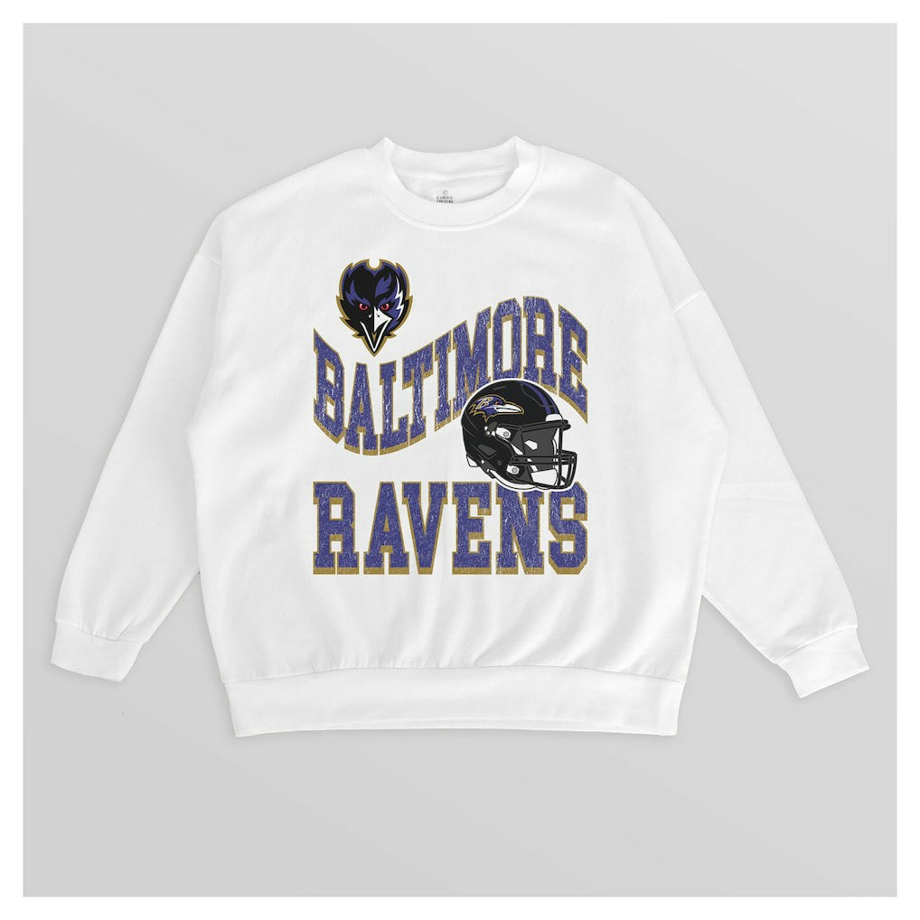 Baltimore Ravens Gameday Couture Women's Oversized Hard Earned Premium Fleece Pullover Sweatshirt - White Pullover