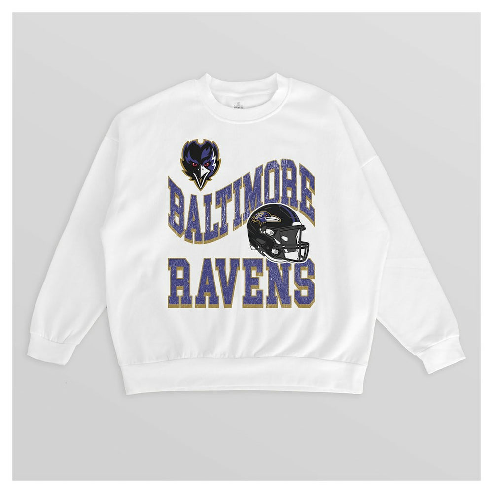 Baltimore Ravens Gameday Couture Women's Oversized Hard Earned Premium Fleece Pullover Sweatshirt - White Pullover