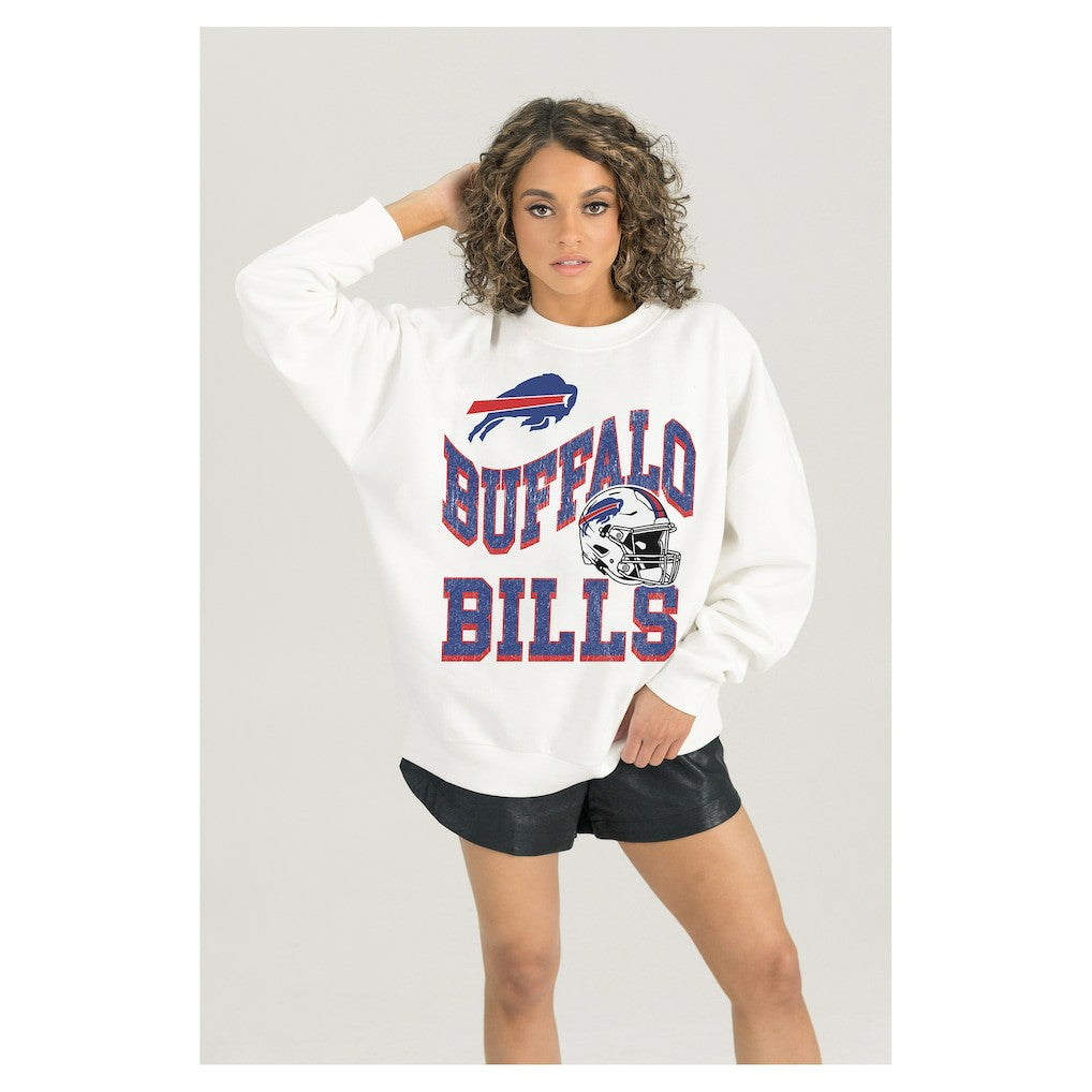 Buffalo Bills Gameday Couture Women's Oversized Hard Earned Premium Fleece Pullover Sweatshirt - White Pullover