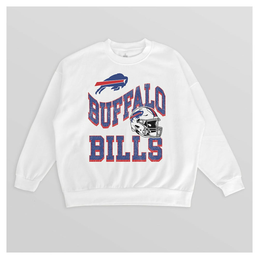Buffalo Bills Gameday Couture Women's Oversized Hard Earned Premium Fleece Pullover Sweatshirt - White Pullover