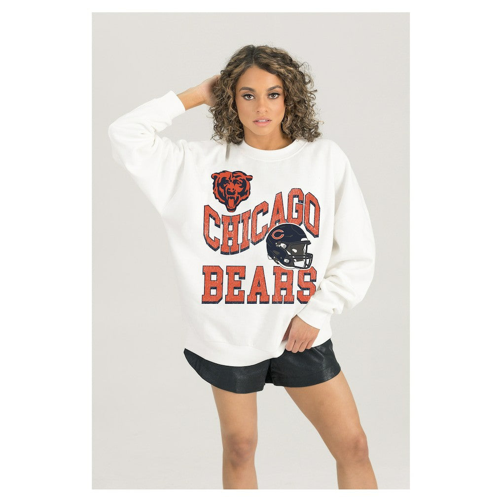 Chicago Bears Gameday Couture Women's Oversized Hard Earned Premium Fleece Pullover Sweatshirt - White Pullover