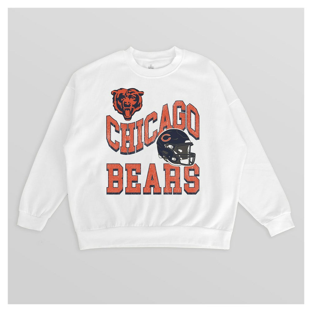 Chicago Bears Gameday Couture Women's Oversized Hard Earned Premium Fleece Pullover Sweatshirt - White Pullover