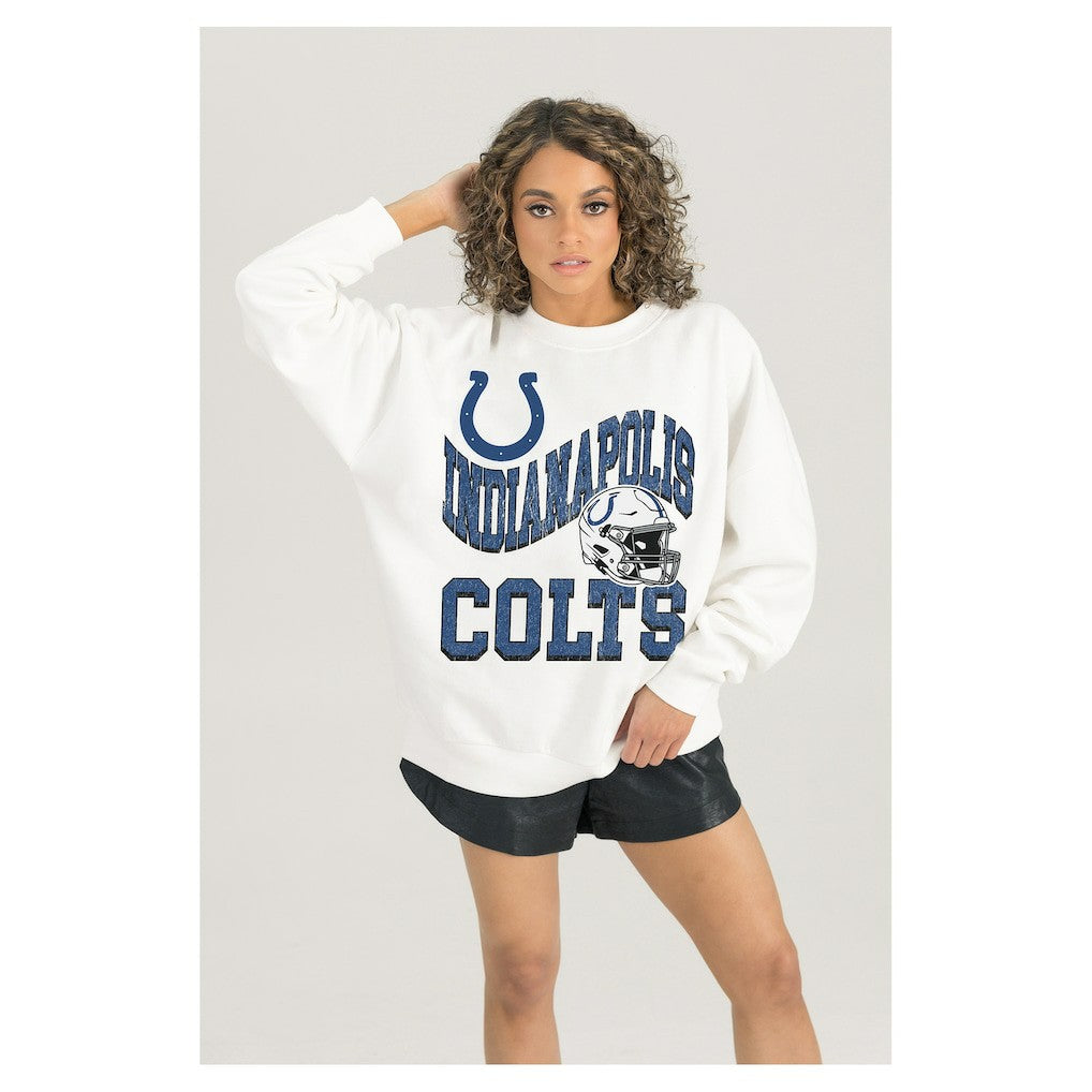 Indianapolis Colts Gameday Couture Women's Oversized Hard Earned Premium Fleece Pullover Sweatshirt - White Pullover