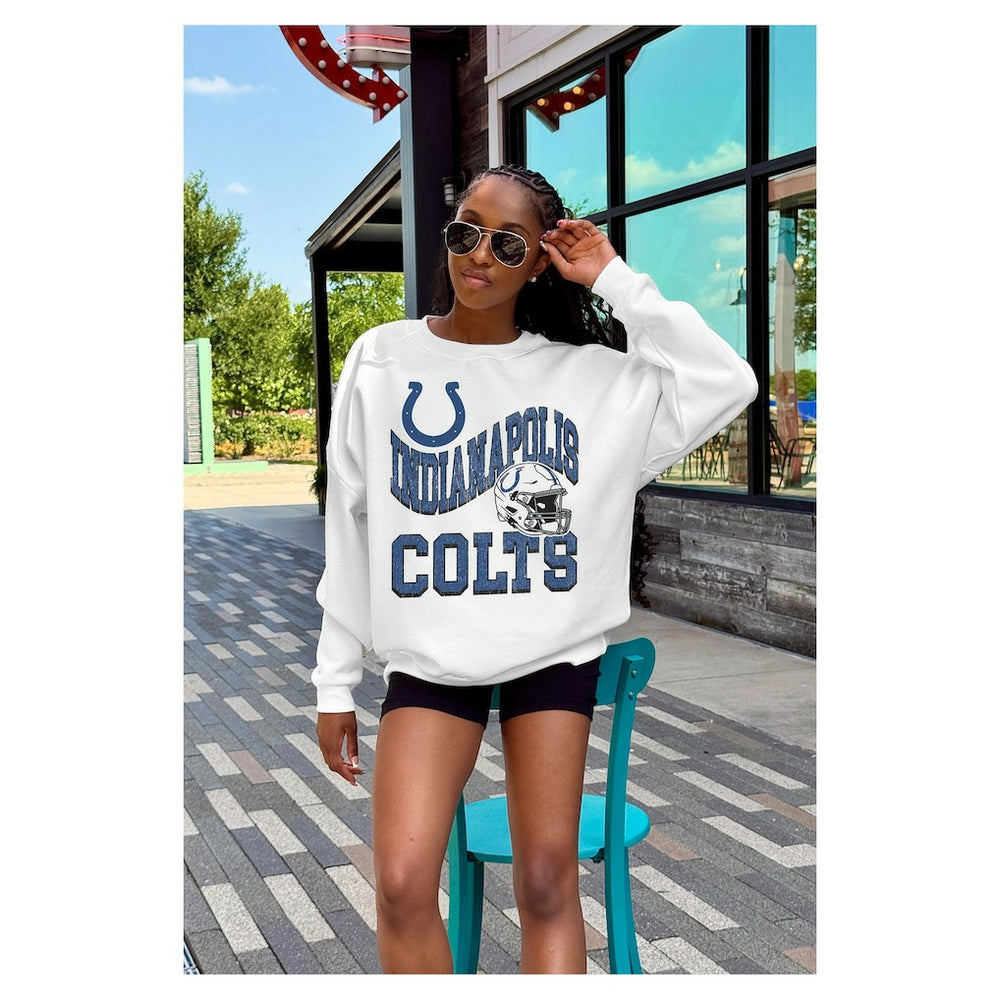 Indianapolis Colts Gameday Couture Women's Oversized Hard Earned Premium Fleece Pullover Sweatshirt - White Pullover