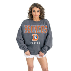 Denver Broncos Gameday Couture Women's Bring Your Energy Oversized Premium Fleece Pullover Sweatshirt - Charcoal Pullover