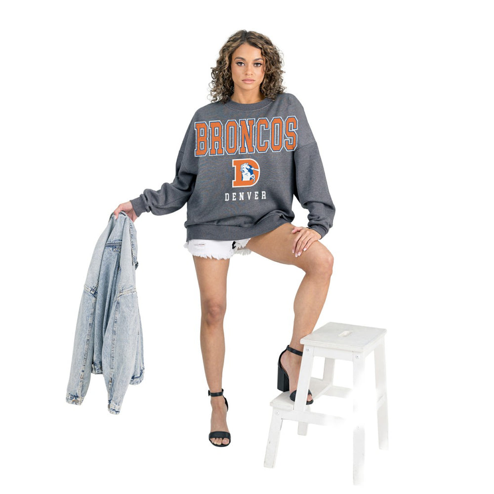 Denver Broncos Gameday Couture Women's Bring Your Energy Oversized Premium Fleece Pullover Sweatshirt - Charcoal Pullover