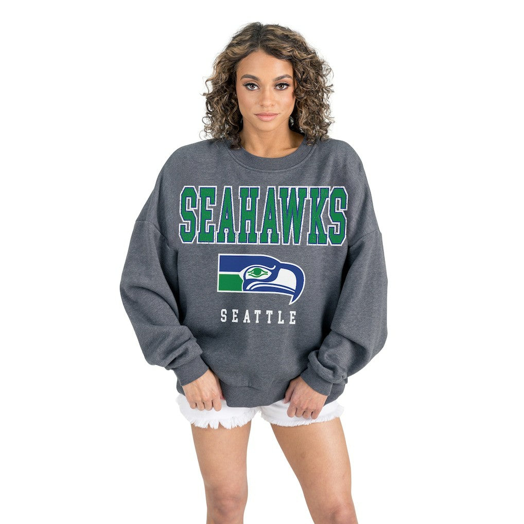 Seattle Seahawks Gameday Couture Women's Bring Your Energy Oversized Premium Fleece Pullover Sweatshirt - Charcoal Pullover