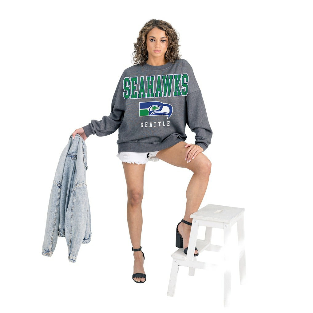 Seattle Seahawks Gameday Couture Women's Bring Your Energy Oversized Premium Fleece Pullover Sweatshirt - Charcoal Pullover