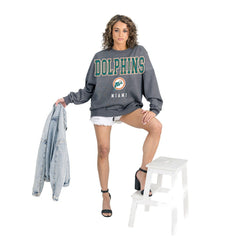 Miami Dolphins Gameday Couture Women's Bring Your Energy Oversized Premium Fleece Pullover Sweatshirt - Charcoal Pullover
